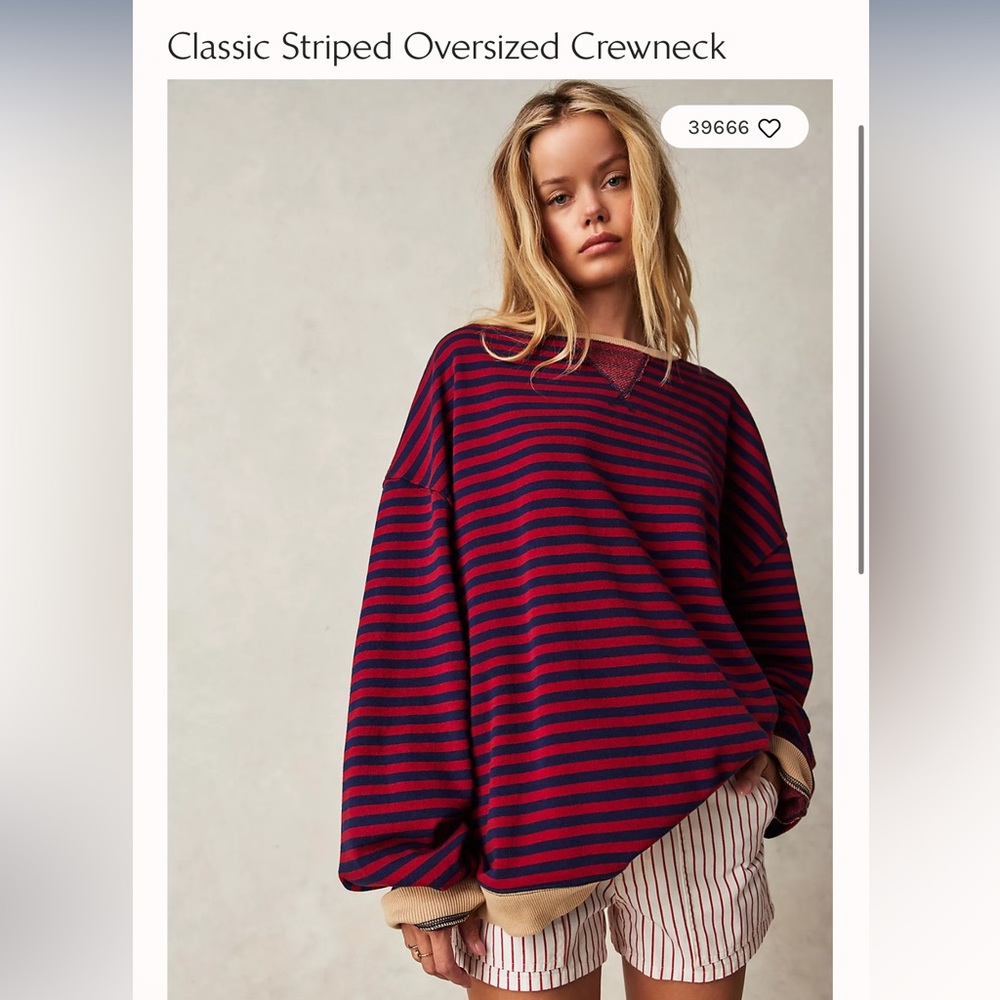 NWOT Free People Classic Striped Oversized crewneck